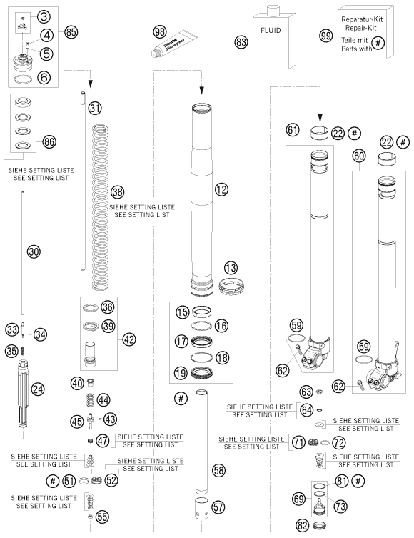 FOURCHE TELESCOPIQUE POUR 125 EXC 2013 (EU)