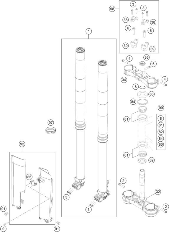 FOURCHE TELESCOPIQUE TE DE FOURCHE POUR 250 EXC F 2016 EU