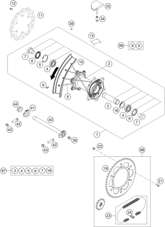 ROUE ARRIERE POUR 250 EXC F 2020 EU