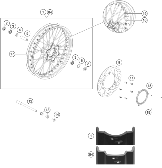 ROUE AVANT POUR 390 ADVENTURE SPOKE W ORANGE BD2024 EU