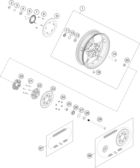 ROUE ARRIERE POUR 250 DUKE WHITE BD 2024 EU