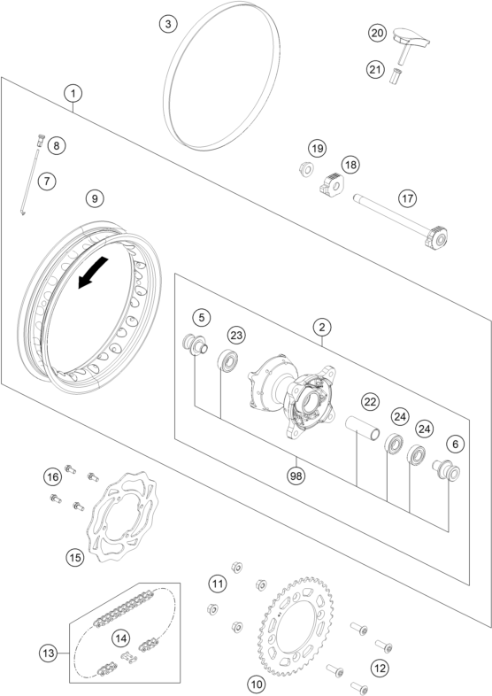 ROUE ARRIERE POUR 50 SX 2024