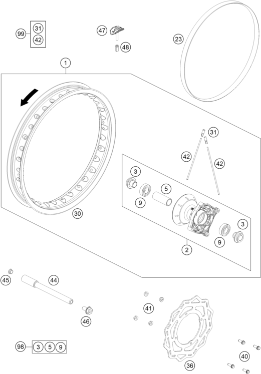 ROUE AVANT POUR 65 SX 2025