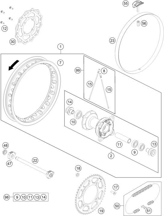 ROUE ARRIERE POUR 65 SX 2025