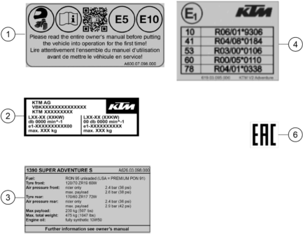 TECHNIC INFORMATION STICKER POUR 1390 SUPER ADVENTURE S BLACK 2025