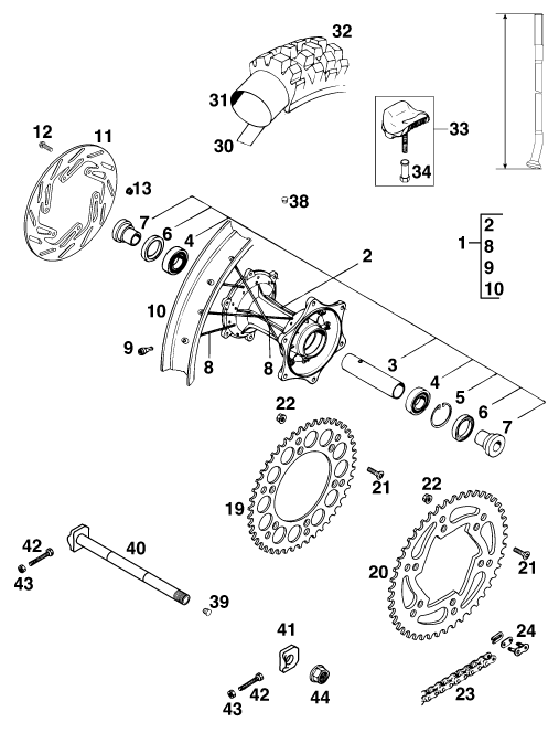 ROUE ARRIERE POUR 250 SX MO EU